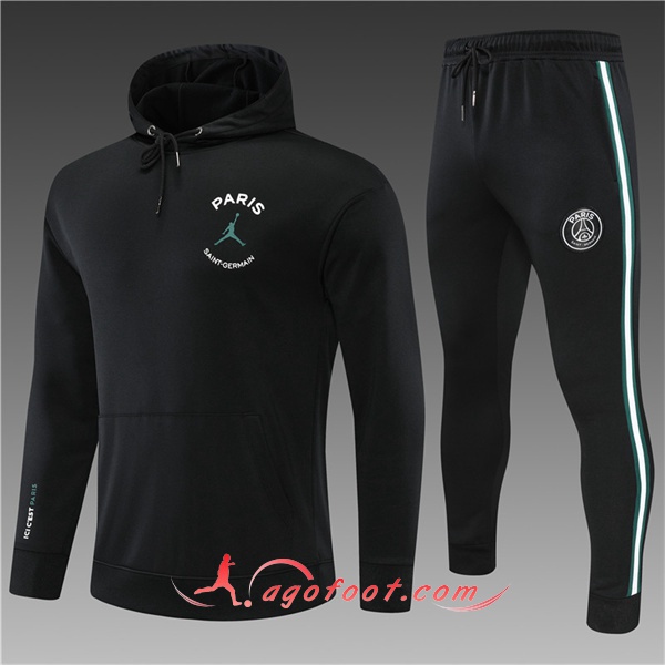 Ensemble Veste A Capuche Survetement de Foot Jordan PSG Enfant Noir 2022/2023