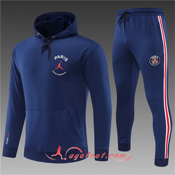 Ensemble Veste A Capuche Survetement de Foot Jordan PSG Enfant Bleu Marin 2022/2023