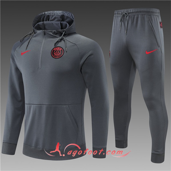 Ensemble Veste A Capuche Survetement de Foot PSG Enfant Gris 2022/2023