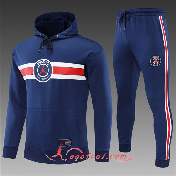 Ensemble Veste A Capuche Survetement de Foot Jordan PSG Enfant Bleu 2022/2023