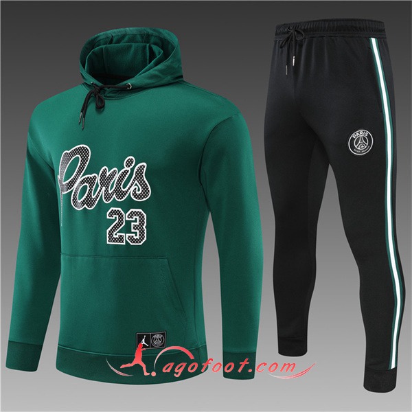 Ensemble Veste A Capuche Survetement de Foot PSG Enfant Vert 2022/2023
