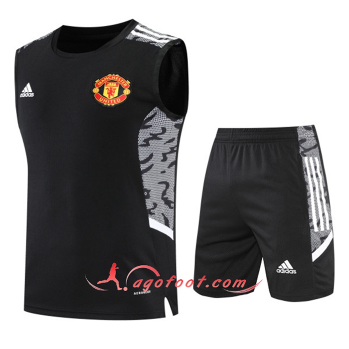 Training Sans Manches + Short Manchester United Noir/Gris 2022/2023