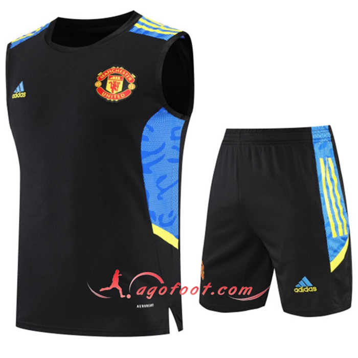 Training Sans Manches + Short Manchester United Noir/Bleu 2022/2023