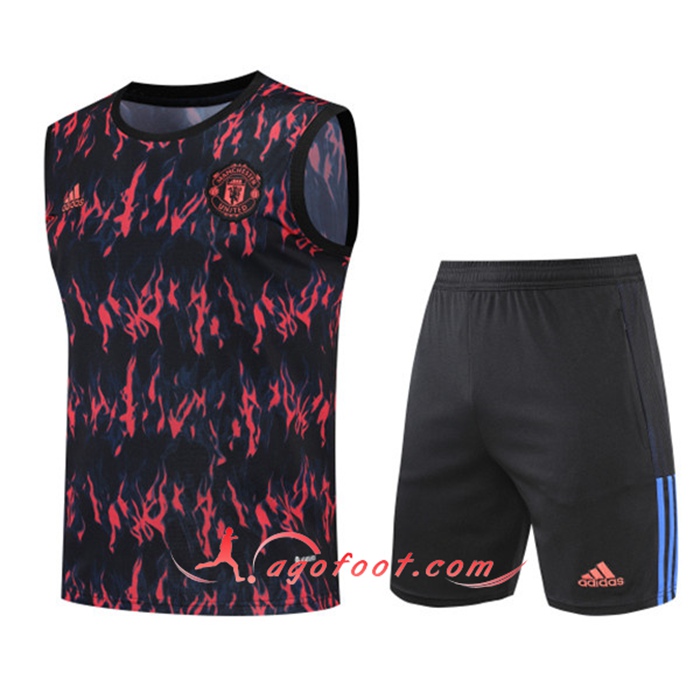 Training Sans Manches + Short Manchester United Noir/Rouge 2022/2023