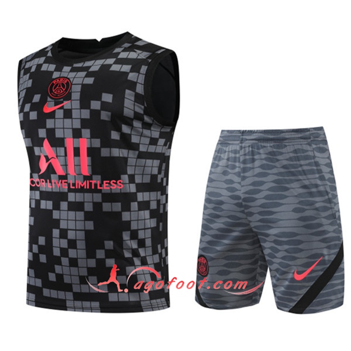 Training Sans Manches + Short PSG Noir/Gris 2022/2023
