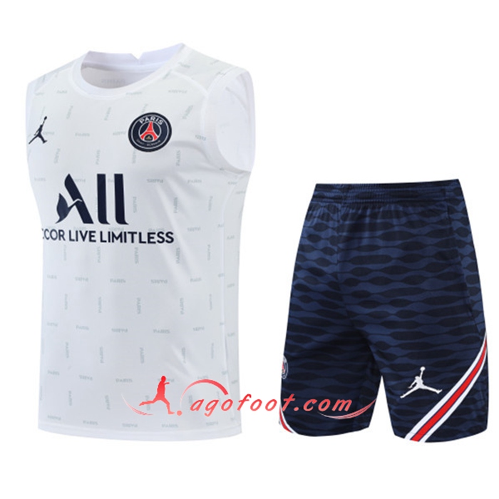 Training Sans Manches + Short Jordan PSG Blanc 2022/2023
