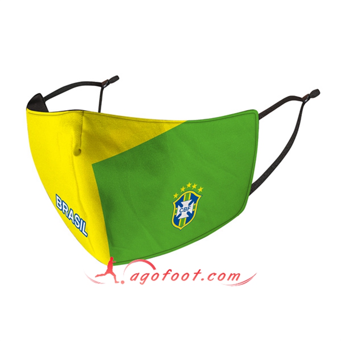 Nouveau Masques Foot Bresil Jaune/Vert Reutilisable