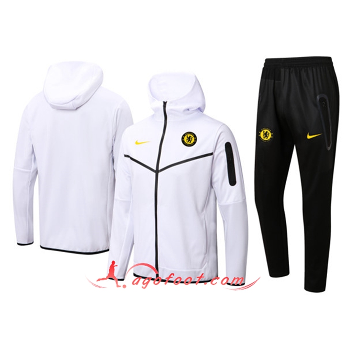 Ensemble Veste A Capuche Survetement Foot FC Chelsea Blanc 2022/2023