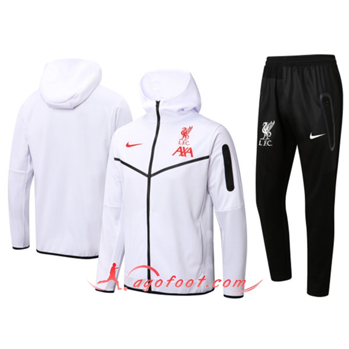 Ensemble Veste A Capuche Survetement Foot FC Liverpool Blanc 2022/2023