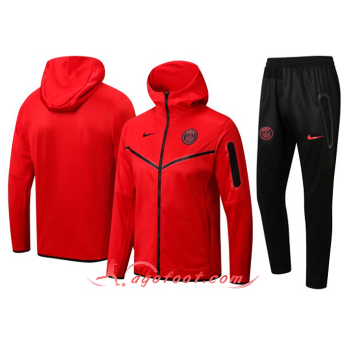 Creer Ensemble Veste A Capuche Survetement Foot PSG Rouge 2022 2023