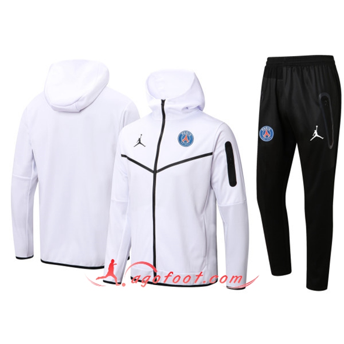 Ensemble Veste A Capuche Survetement Foot PSG Blanc 2022/2023