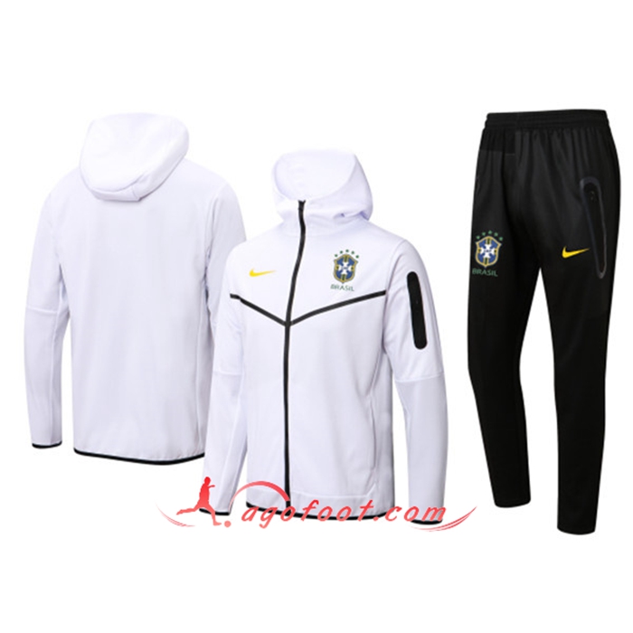 Ensemble Veste A Capuche Survetement Foot Bresil Blanc 2022/2023