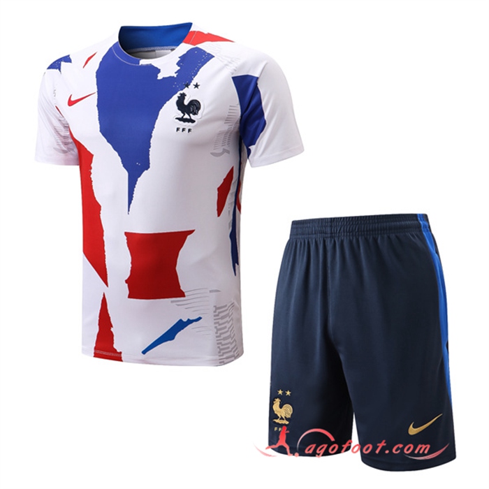 Ensemble Training T-Shirts France + Shorts Blanc/Bleu/Rouge 2022/2023