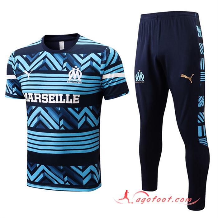 Ensemble Training T-Shirts Marseille OM + Pantalon Marseille OM Bleu/Noir 2022/2023