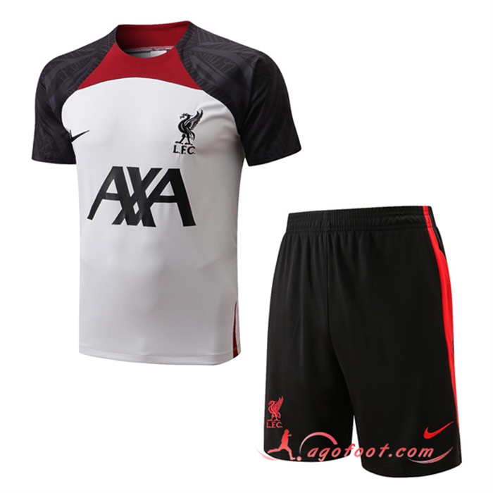 Ensemble Training T-Shirts FC Liverpool + Shorts Blanc/Noir 2022/2023