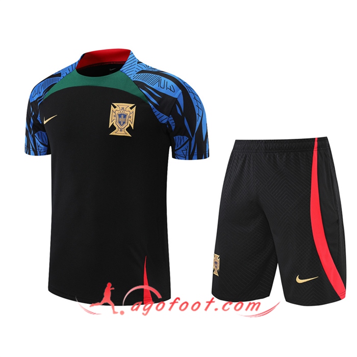 Ensemble Training T-Shirts + Shorts Portugal Noir/Bleu 2022/2023