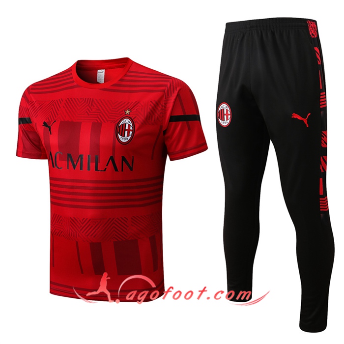 Ensemble Training T-Shirts + Pantalon Milan AC Rouge 2022/2023
