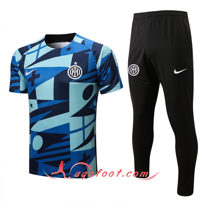 Ensemble Training T-Shirts + Pantalon Inter Milan Bleu/Vert 2022/2023