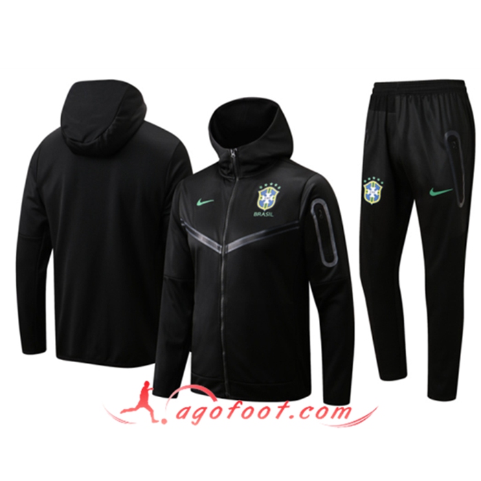 Ensemble Veste A Capuche Survetement Foot Brésil Noir 2022/2023