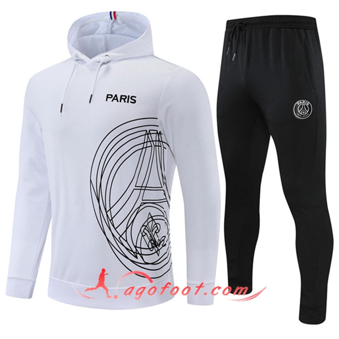 Ensemble Veste A Capuche Survetement Foot PSG Blanc 2022/2023