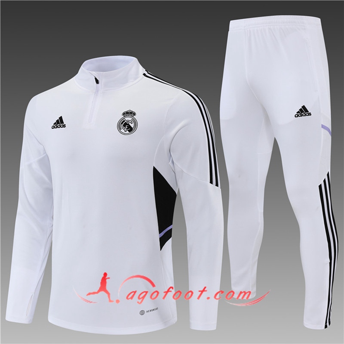 Ensemble Survetement de Foot Real Madrid Enfant Blanc 2022/2023
