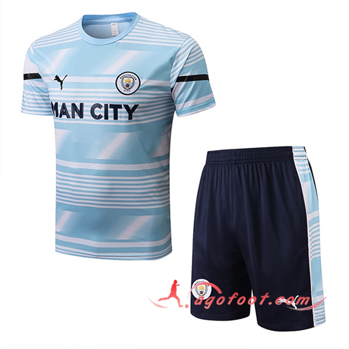 Ensemble Training T-Shirts + Shorts Manchester City Bleu 2022/2023