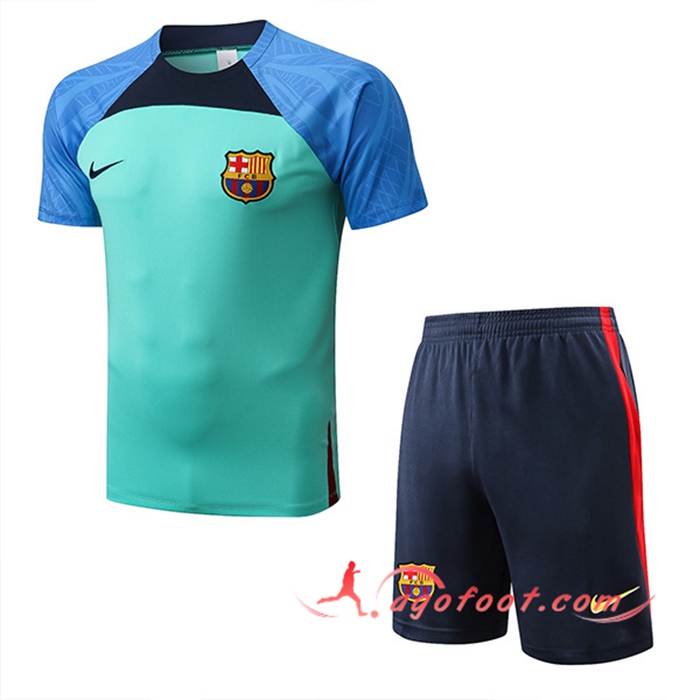 Ensemble Training T-Shirts + Shorts FC Barcelone Bleu/Vert 2022/2023