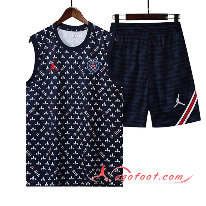 Ensemble Training Debardeur + Shorts Jordan PSG Blanc/Bleu Marin 2022/2023