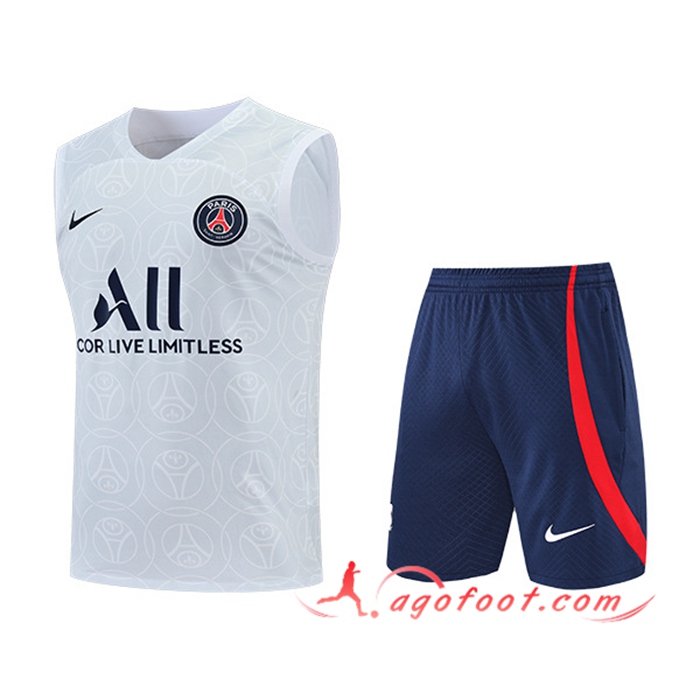 Ensemble Training Debardeur + Shorts PSG Blanc/Gris 2022/2023