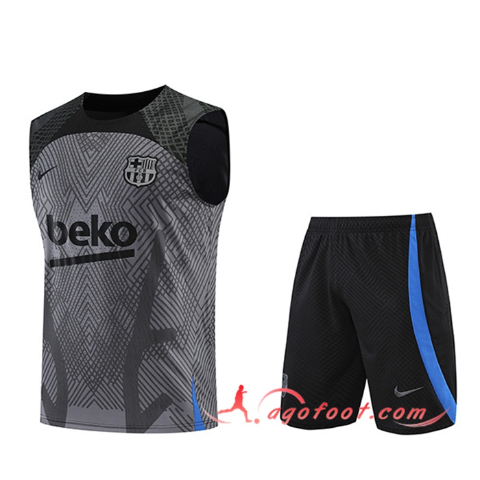 Ensemble Training Debardeur + Shorts FC Barcelone Gris/Noir 2022/2023