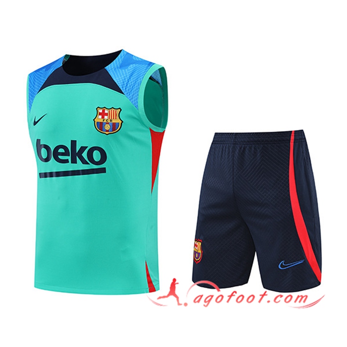 Ensemble Training Debardeur + Shorts FC Barcelone Bleu/Vert 2022/2023