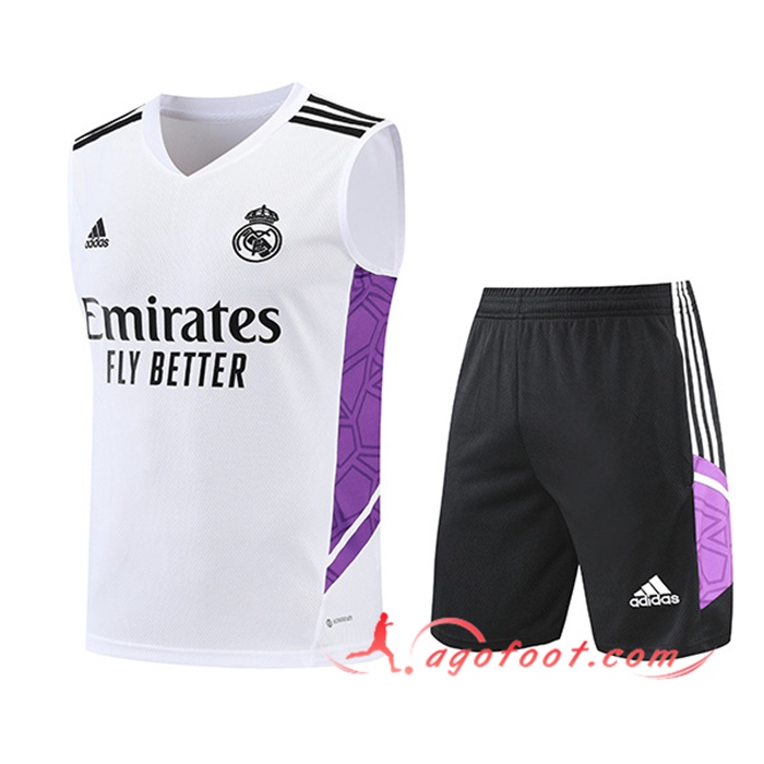 Ensemble Training Debardeur + Shorts Real Madrid Blanc/Pourpre 2022/2023