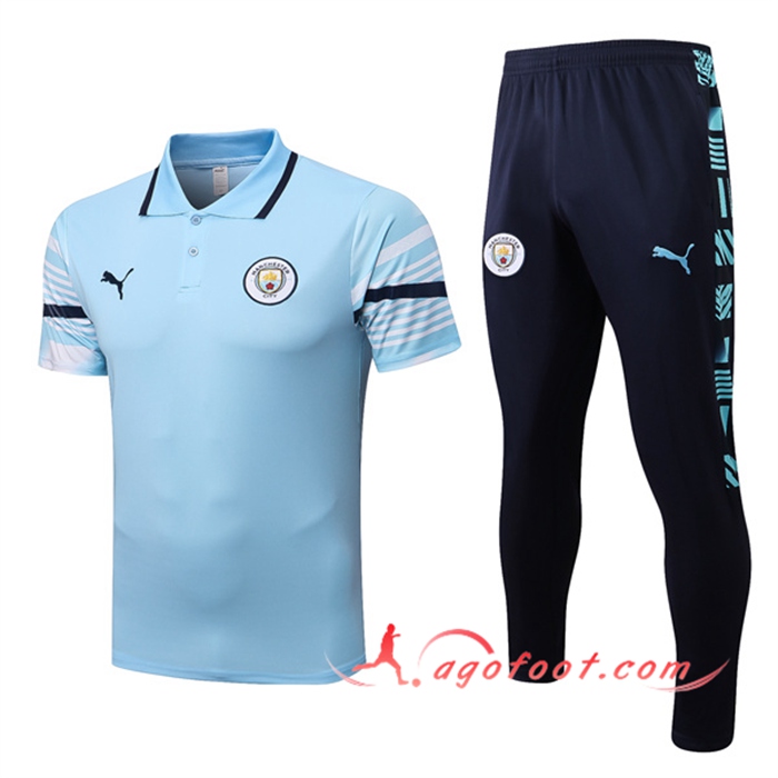Ensemble Polo Foot Manchester City Bleu Clair 2022/2023
