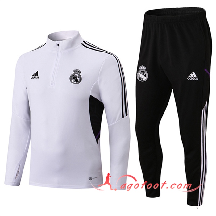 Ensemble Survetement de Foot Real Madrid Blanc/Noir 2022/2023