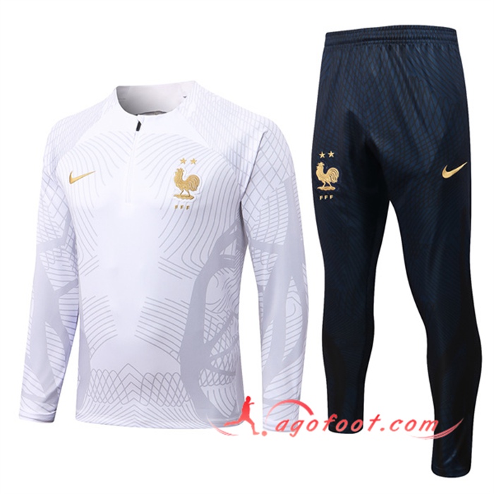 Ensemble Survetement de Foot France Blanc/Gris 2022/2023