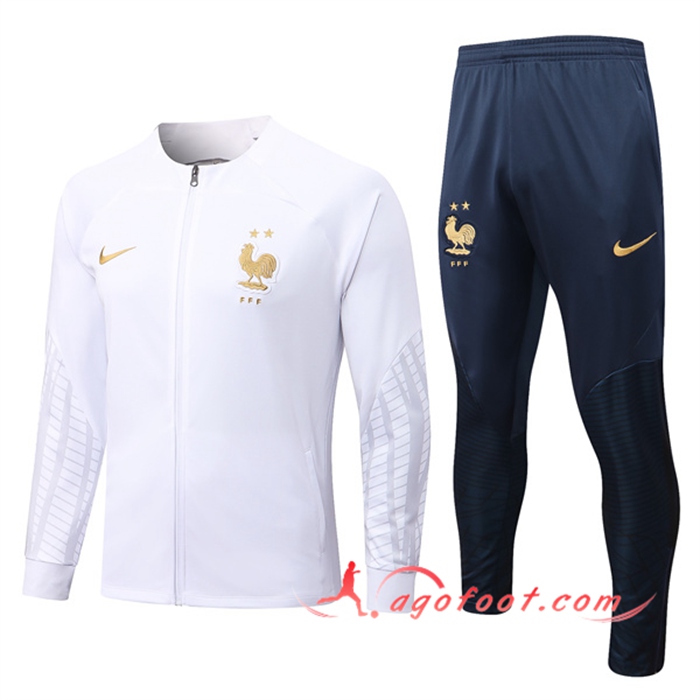 Ensemble Veste Survetement de Foot France Blanc 2022/2023