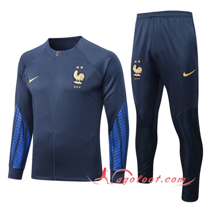Ensemble Veste Survetement de Foot France Bleu Marin 2022/2023