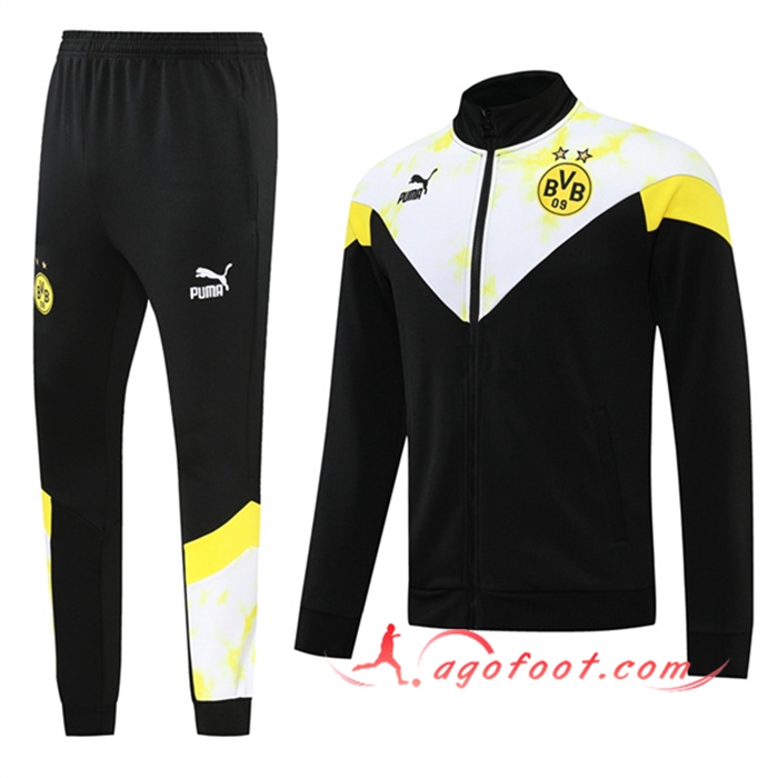 Ensemble Veste Survetement de Foot Dortmund BVB Noir/Blanc 2022/2023