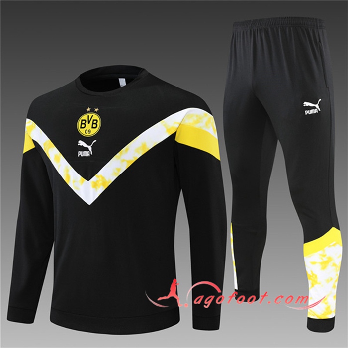Ensemble Survetement de Foot Dortmund BVB Enfant Noir/Blanc 2022/2023
