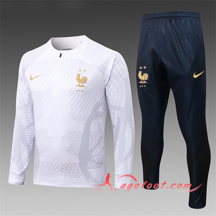 Ensemble Survetement de Foot France Enfant Blanc/Gris 2022/2023