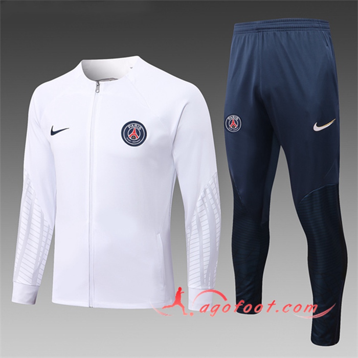 Ensemble Veste Survetement de Foot PSG Enfant Blanc 2022/2023