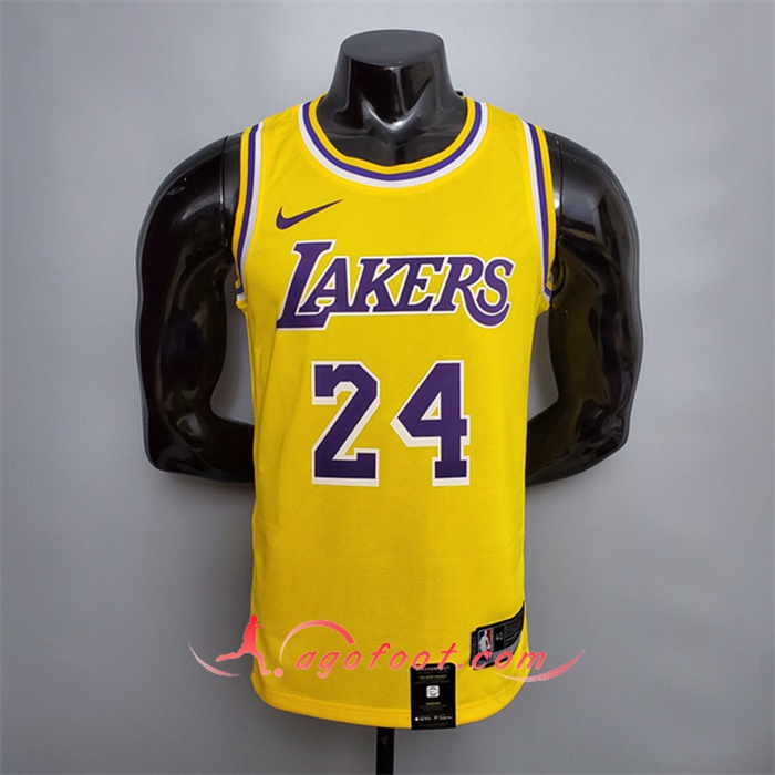 Maillot Los Angeles Lakers (Bryant #24) Jaune Encolure Ronde Commemorative Edition
