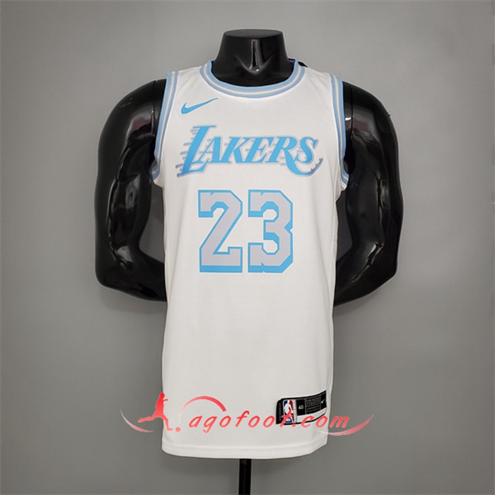 Maillot Los Angeles Lakers (James #23) Blanc Encolure Ronde Retro Limited Edition