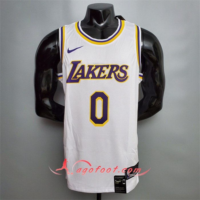 Maillot Los Angeles Lakers (Uzma #0) Blanc Encolure Ronde