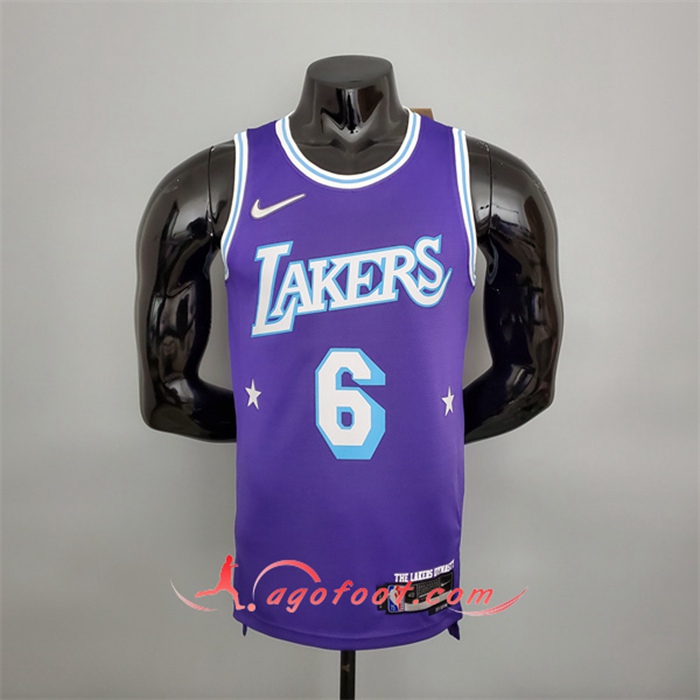 Maillot Los Angeles Lakers (James #6) Pourpre 75th Anniversary City Edition
