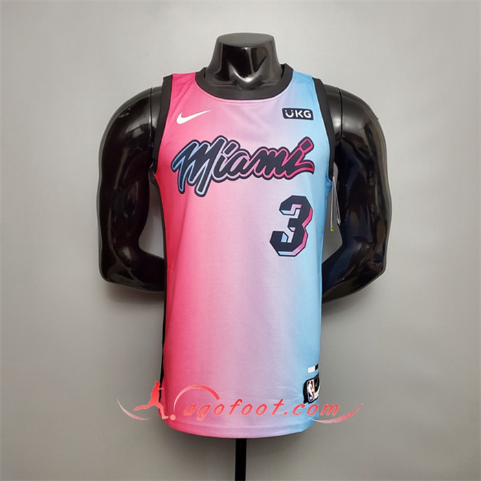 Nouveau Maillot Miami Heat (Wade #3) Rose/Bleu Gradient Color City Edition