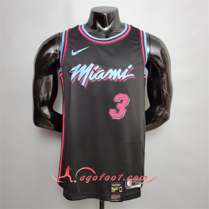 Maillot Miami Heat (Wade #3) Noir Encolure Ronde