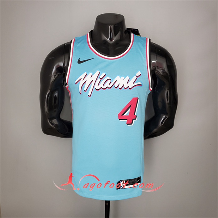 Maillot Miami Heat (Oladipo #4) Bleu Encolure Ronde
