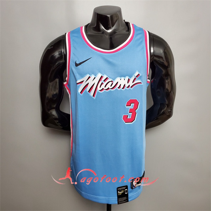 Maillot Miami Heat (Wade #3) Bleu Encolure Ronde