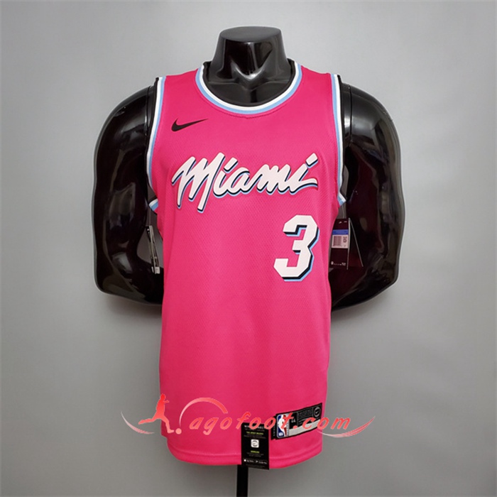 Maillot Miami Heat (Wade #3) Rose Encolure Ronde
